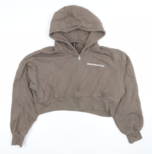 Good For Nothing Women Brown Cropped Full Zip Hoodie Size S 100% Cotton