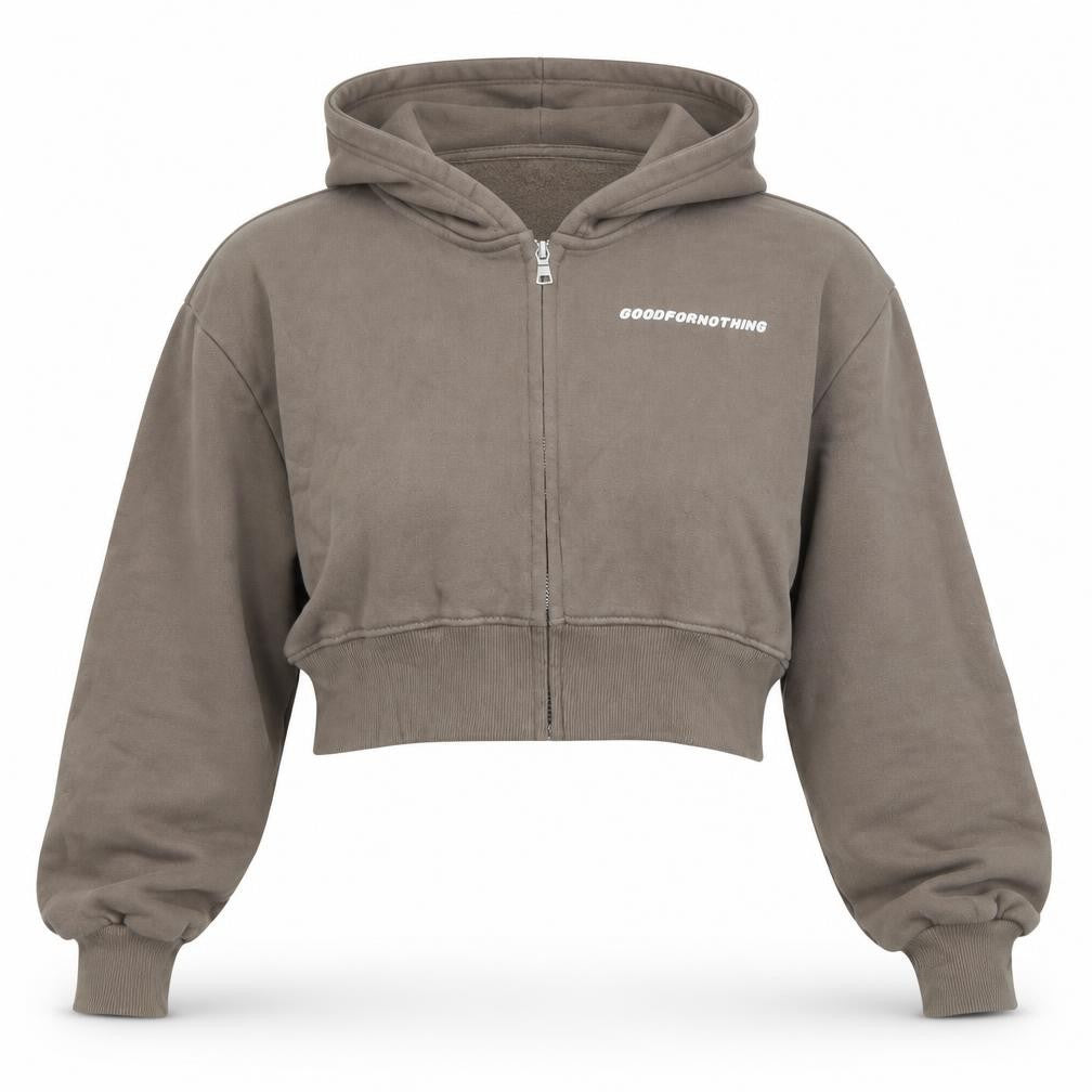 Good For Nothing Women Brown Cropped Full Zip Hoodie Size S 100% Cotton