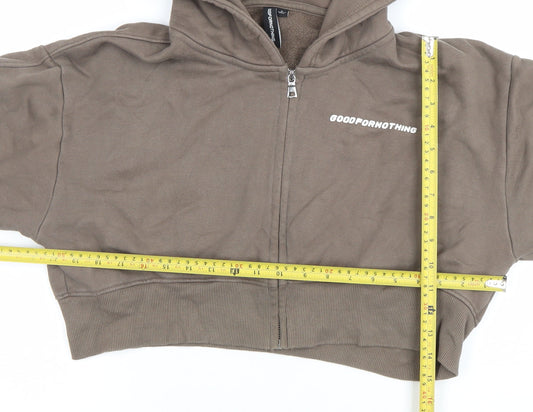 Good For Nothing Women Brown Cropped Full Zip Hoodie Size S 100% Cotton