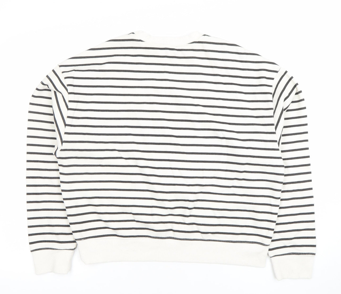 New Look Women White Black Striped Crew Neck Pullover Sweatshirt Size M