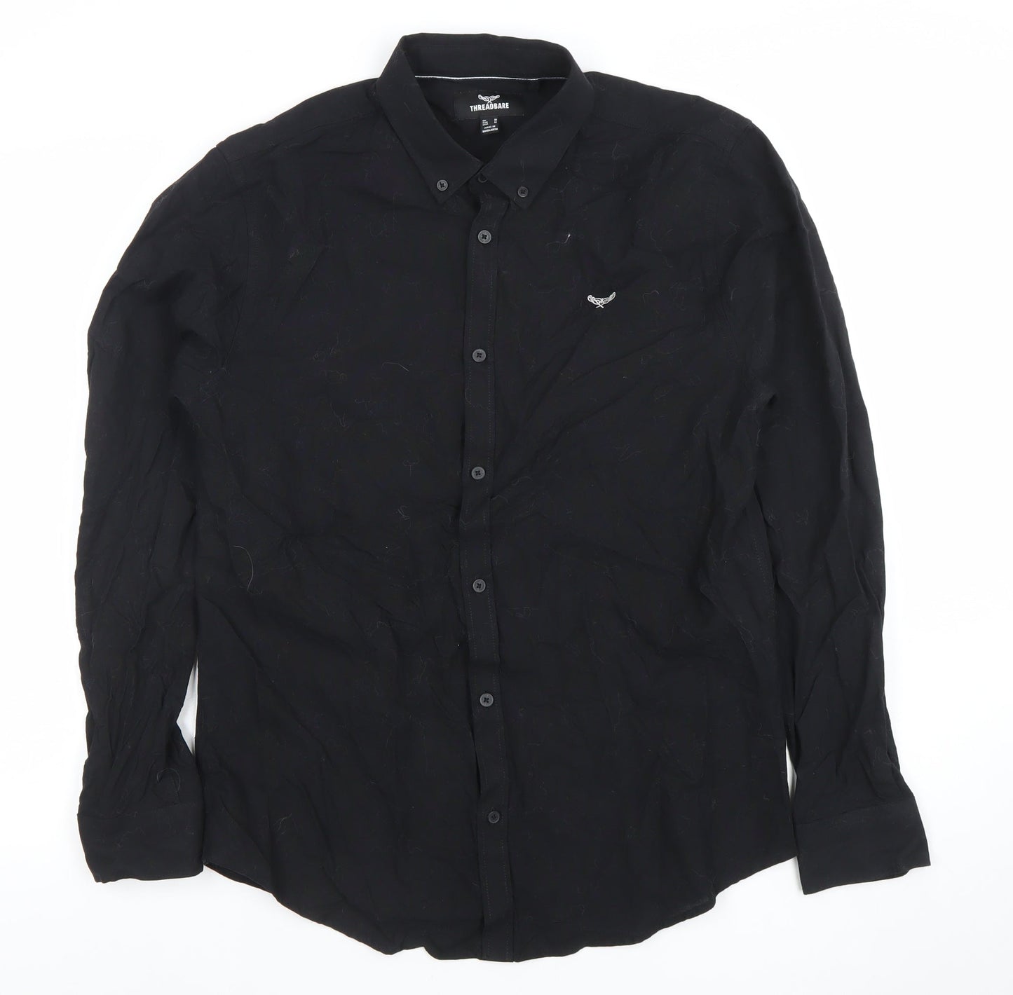 Threadbare Men's Black Button-Down Long Sleeve Casual Cotton Shirt M