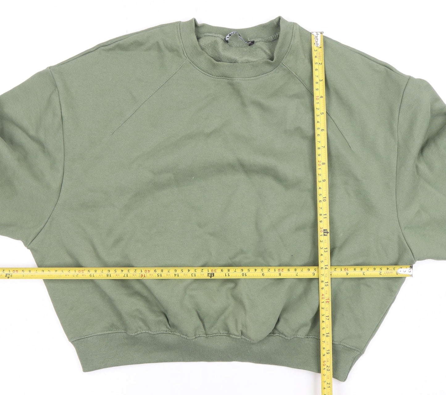 ZARA Womens Green Crew Neck Pullover Sweatshirt Size 8 Cotton Blend