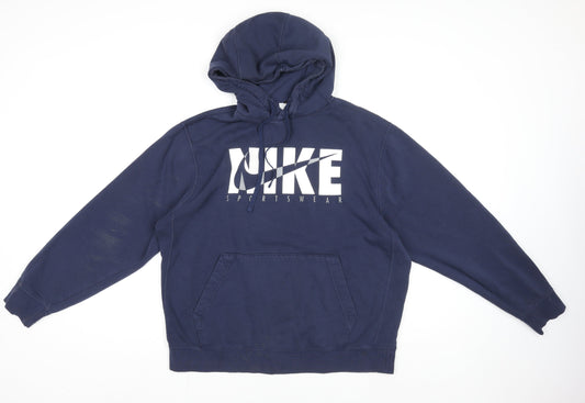 Nike Men’s Blue Pullover Hoodie L Cotton Sportswear Logo