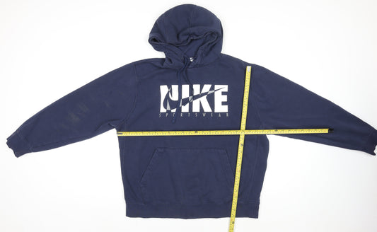 Nike Men’s Blue Pullover Hoodie L Cotton Sportswear Logo