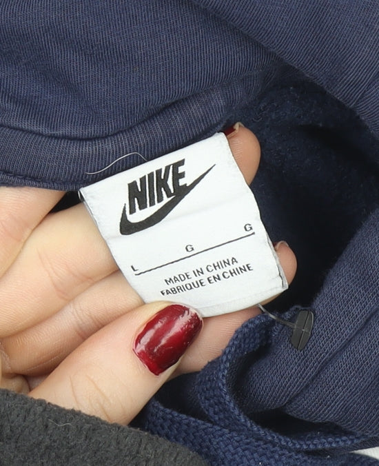 Nike Men’s Blue Pullover Hoodie L Cotton Sportswear Logo