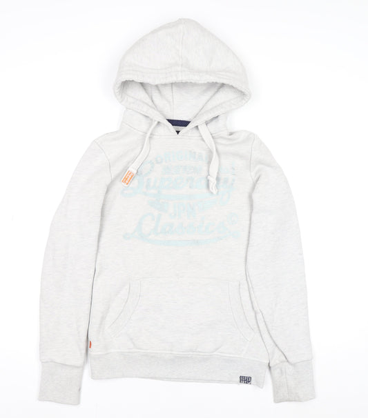 Superdry Womens Grey Pullover Hoodie Small Fleece Lined Casual Sweatshirt