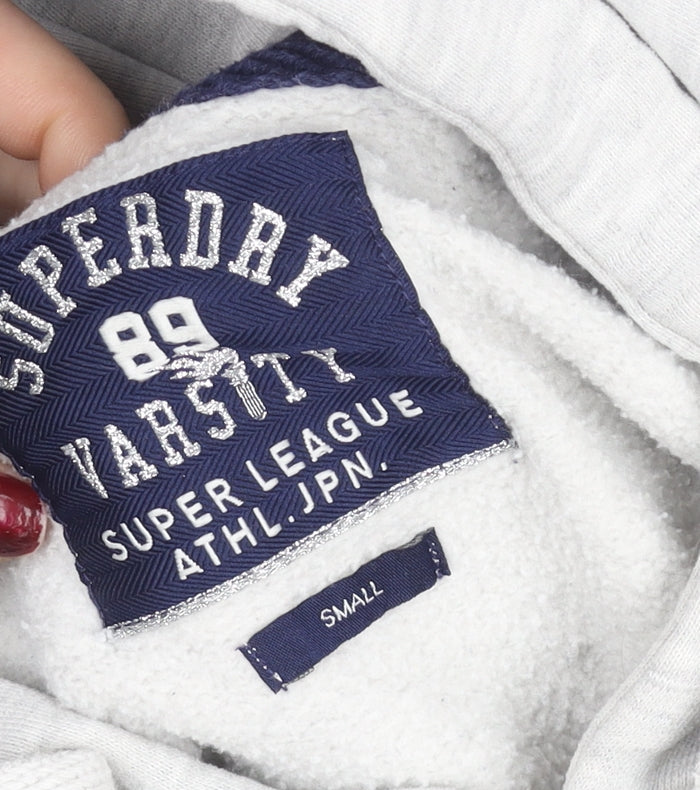 Superdry Womens Grey Pullover Hoodie Small Fleece Lined Casual Sweatshirt