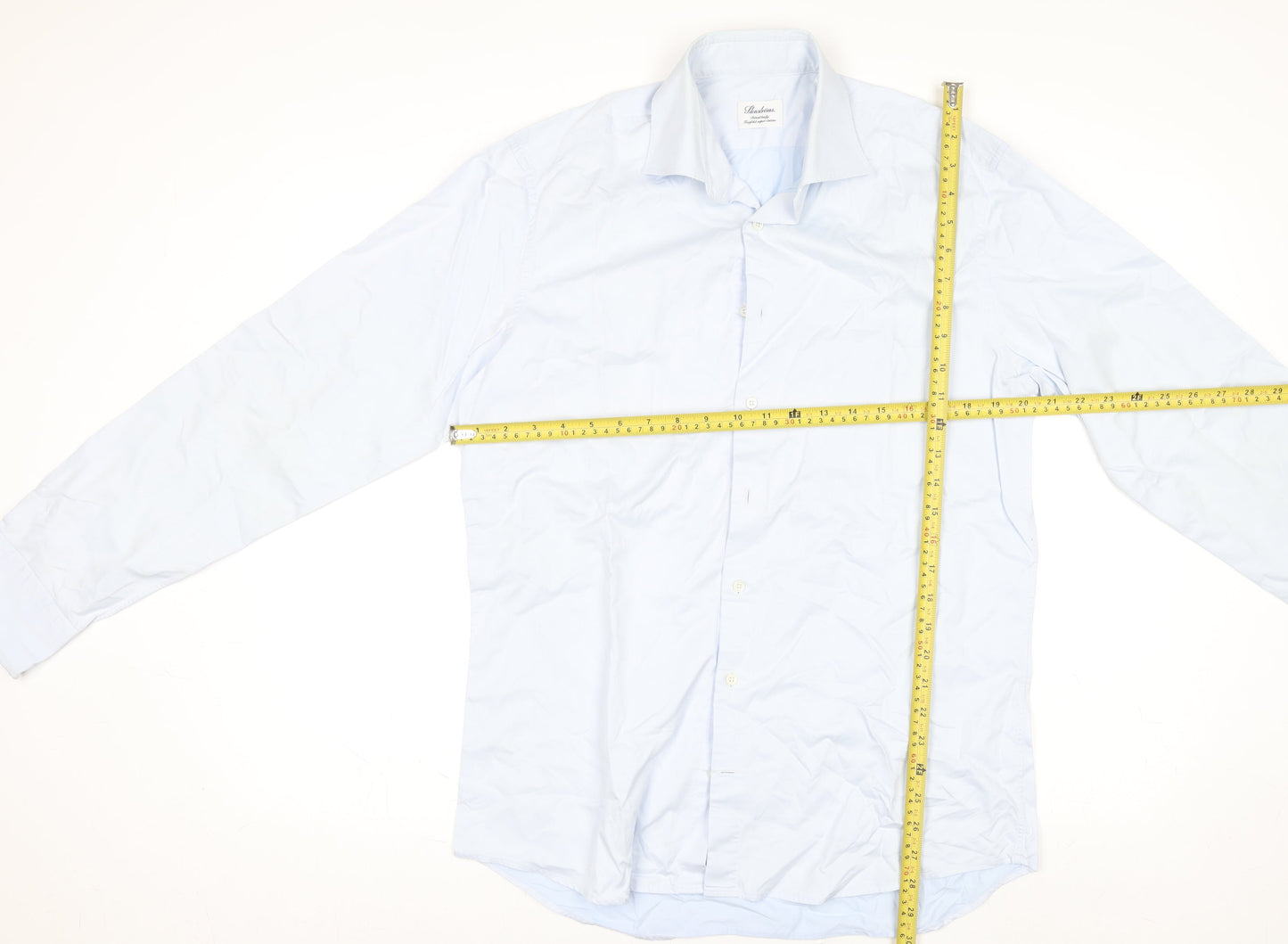 Stenströms Men’s Blue Slim Fit Long Sleeve Cotton Dress Shirt 15.5/39