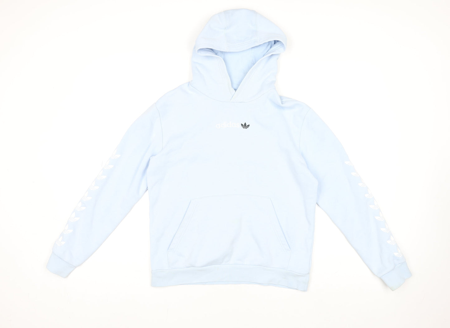 adidas Girls Blue Pullover Hoodie 13-14 Years Logo Graphic Cotton Blend