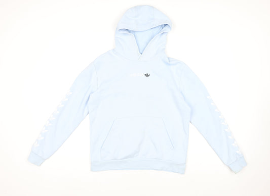 adidas Girls Blue Pullover Hoodie 13-14 Years Logo Graphic Cotton Blend