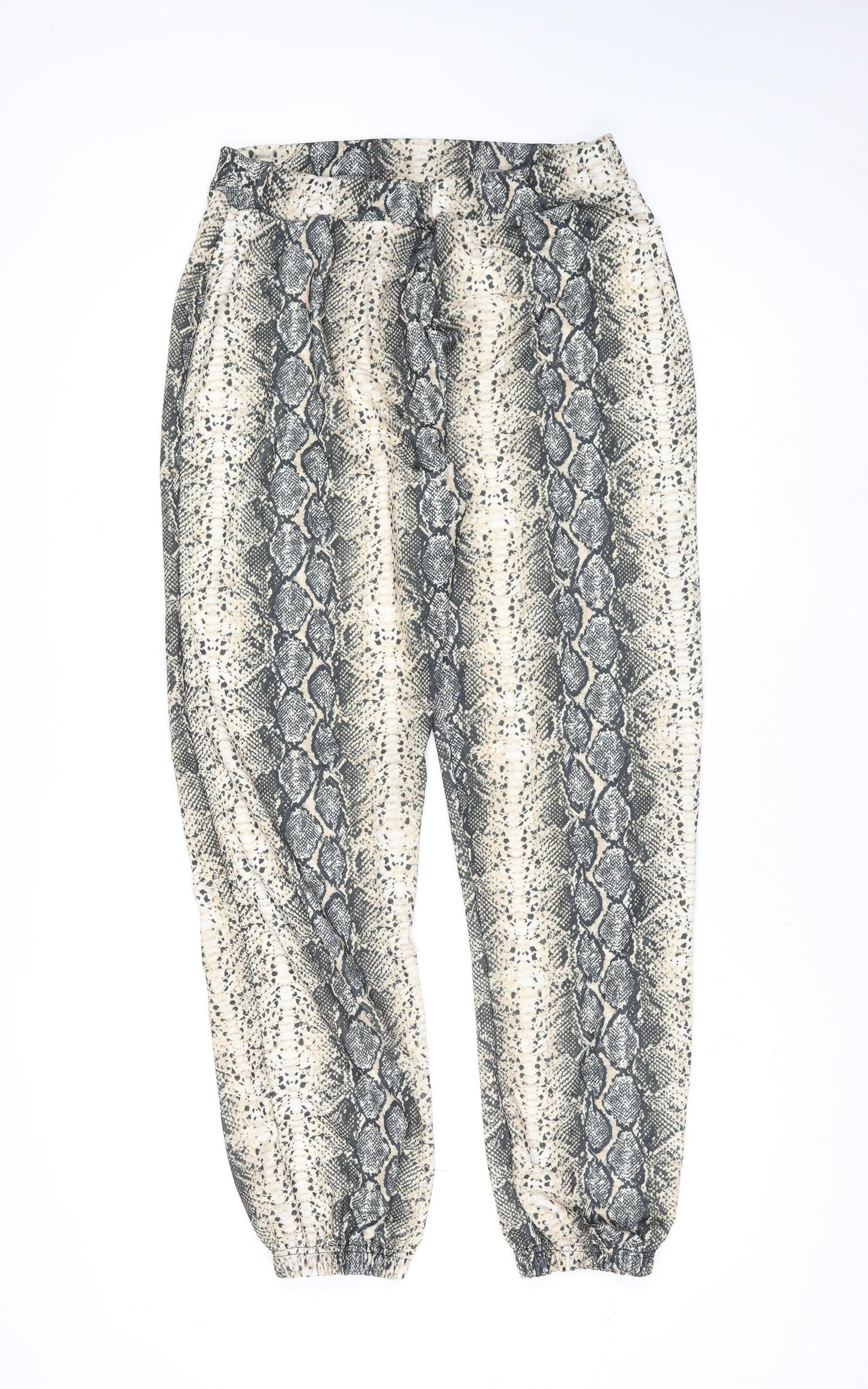 PrettyLittleThing Womens Beige Snake Print Jogger Trousers Size 16