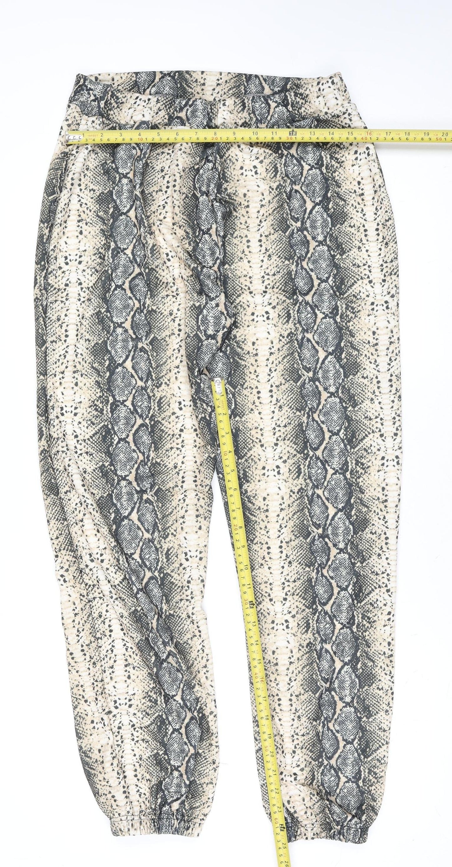 PrettyLittleThing Womens Beige Snake Print Jogger Trousers Size 16