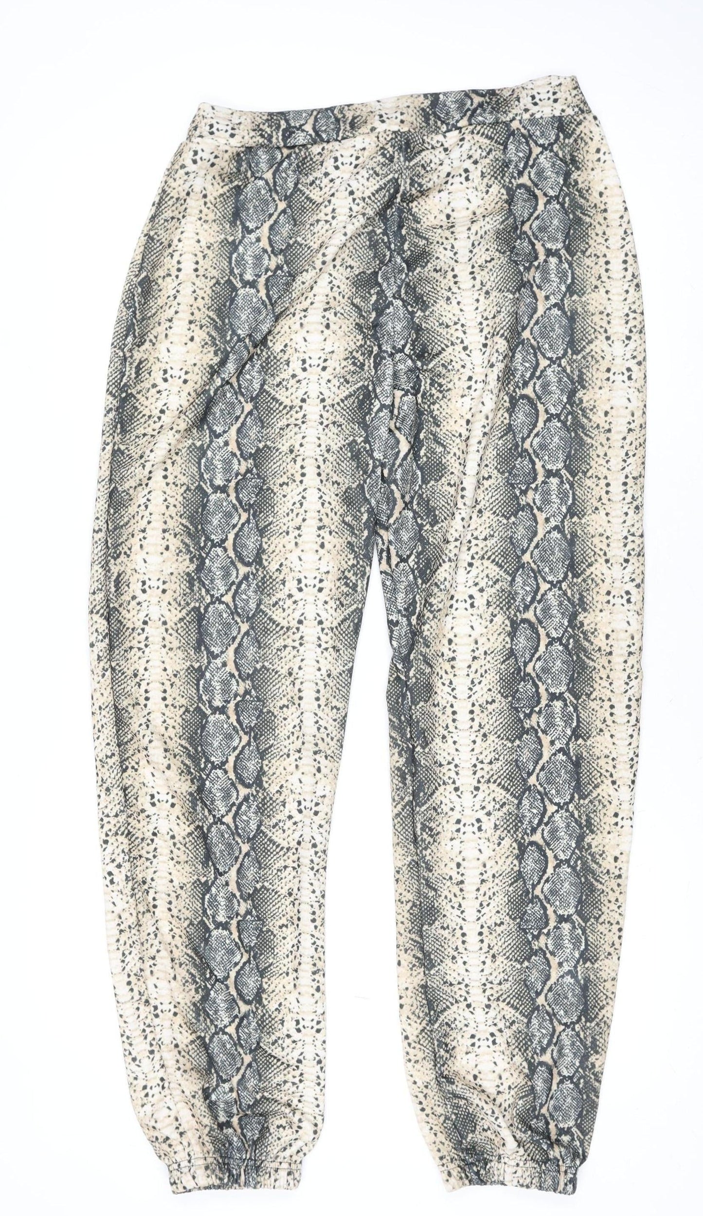 PrettyLittleThing Womens Beige Snake Print Jogger Trousers Size 16