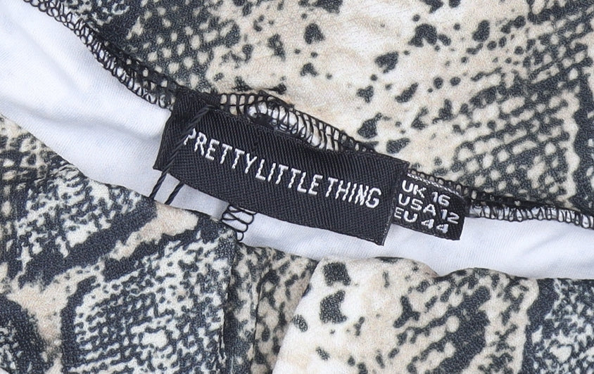 PrettyLittleThing Womens Beige Snake Print Jogger Trousers Size 16