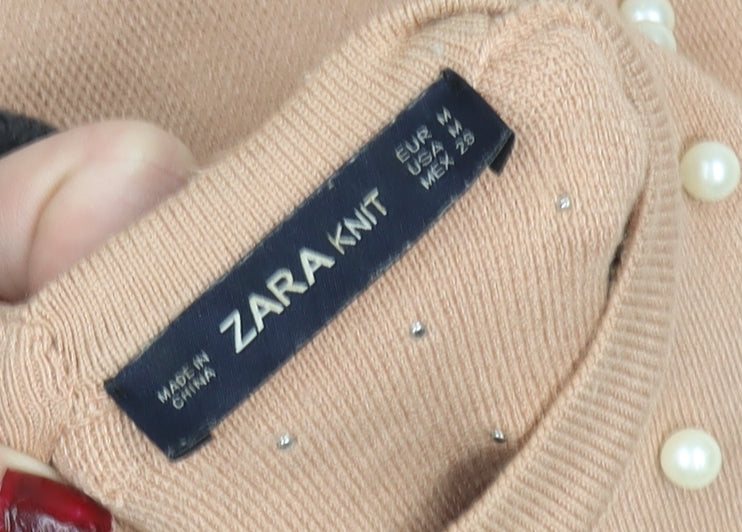 Zara Women Beige Beaded Knit Shift Dress Size 12