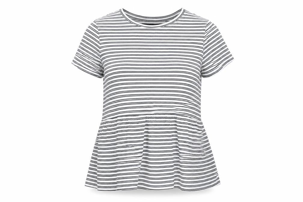 New Look Womens White Striped Cotton Jersey Peplum T-Shirt Size 10