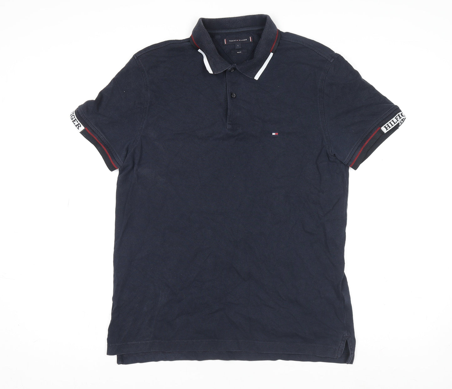 Tommy Hilfiger Men's Blue Slim Fit Polo Shirt L Short Sleeve