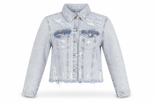 Clube Jeans Womens Blue Cropped Distressed Denim Jacket Size S