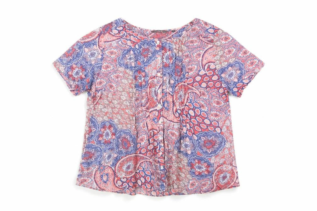Isle Collection Women's Pink Blue Paisley Viscose Blouse Size 14