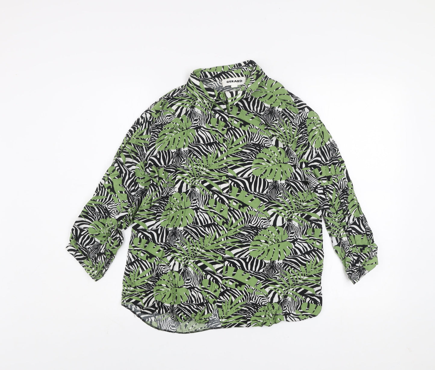 Gerard Womens Green Black Leaf Print Button-Up Shirt Size 10
