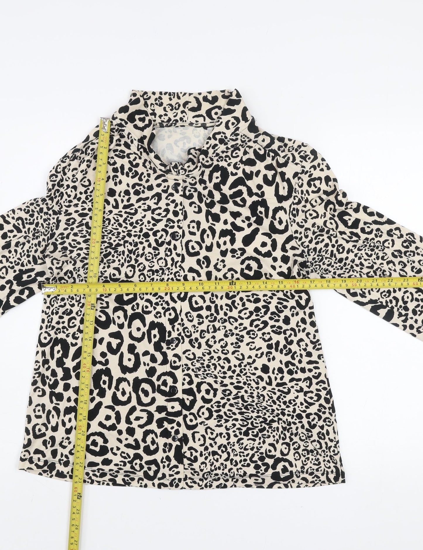 Dunnes Stores Womens Beige Animal Print High Neck Long Sleeve Blouse Size S