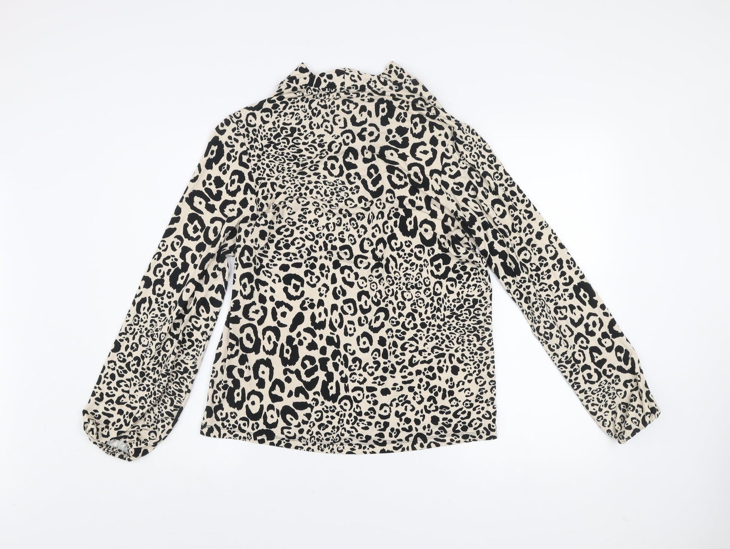 Dunnes Stores Womens Beige Animal Print High Neck Long Sleeve Blouse Size S