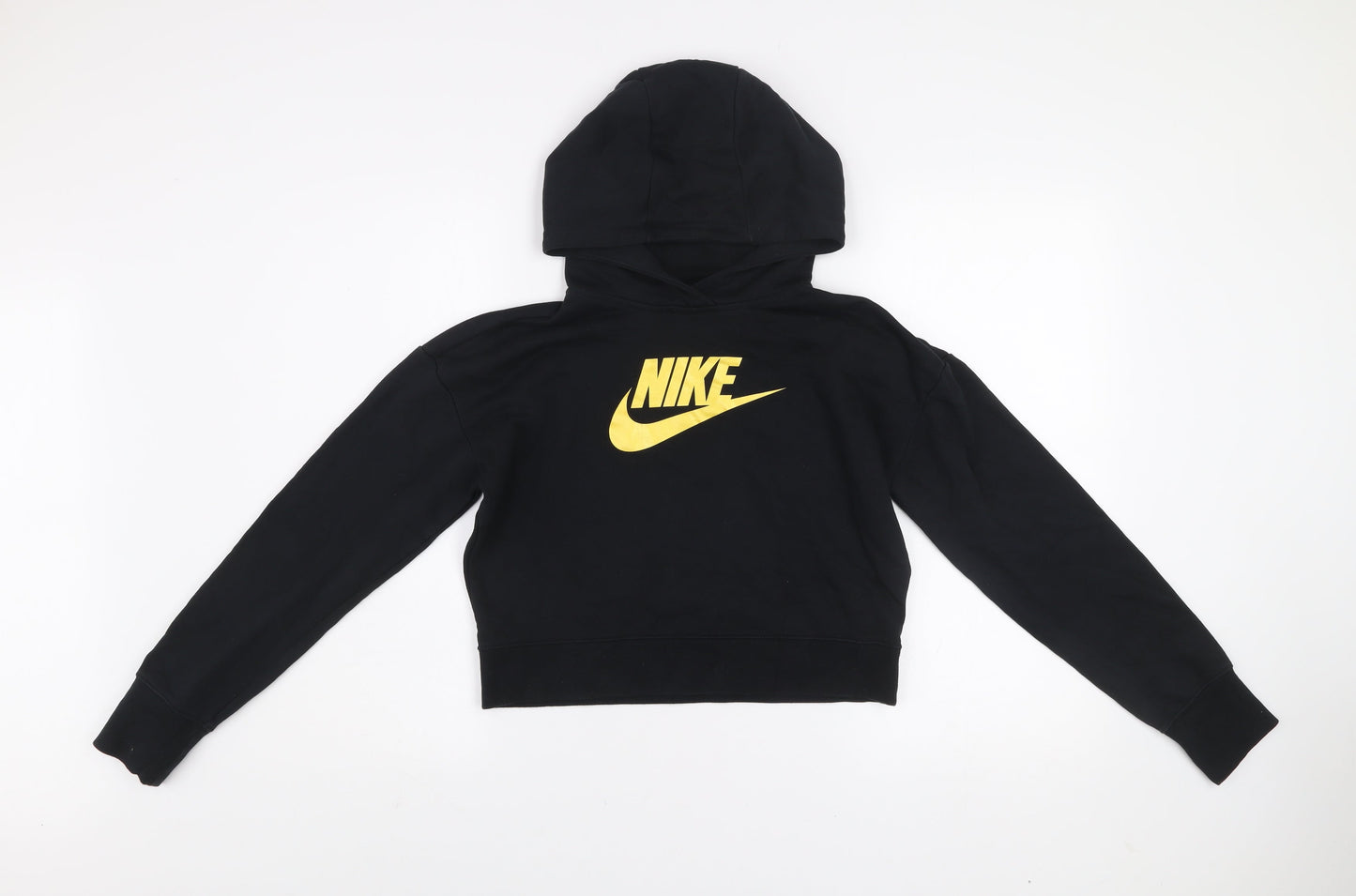 Nike Girls Black XL Hoodie Sweatshirt with Yellow Logo Cotton Blend