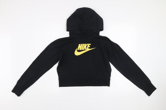 Nike Girls Black XL Hoodie Sweatshirt with Yellow Logo Cotton Blend