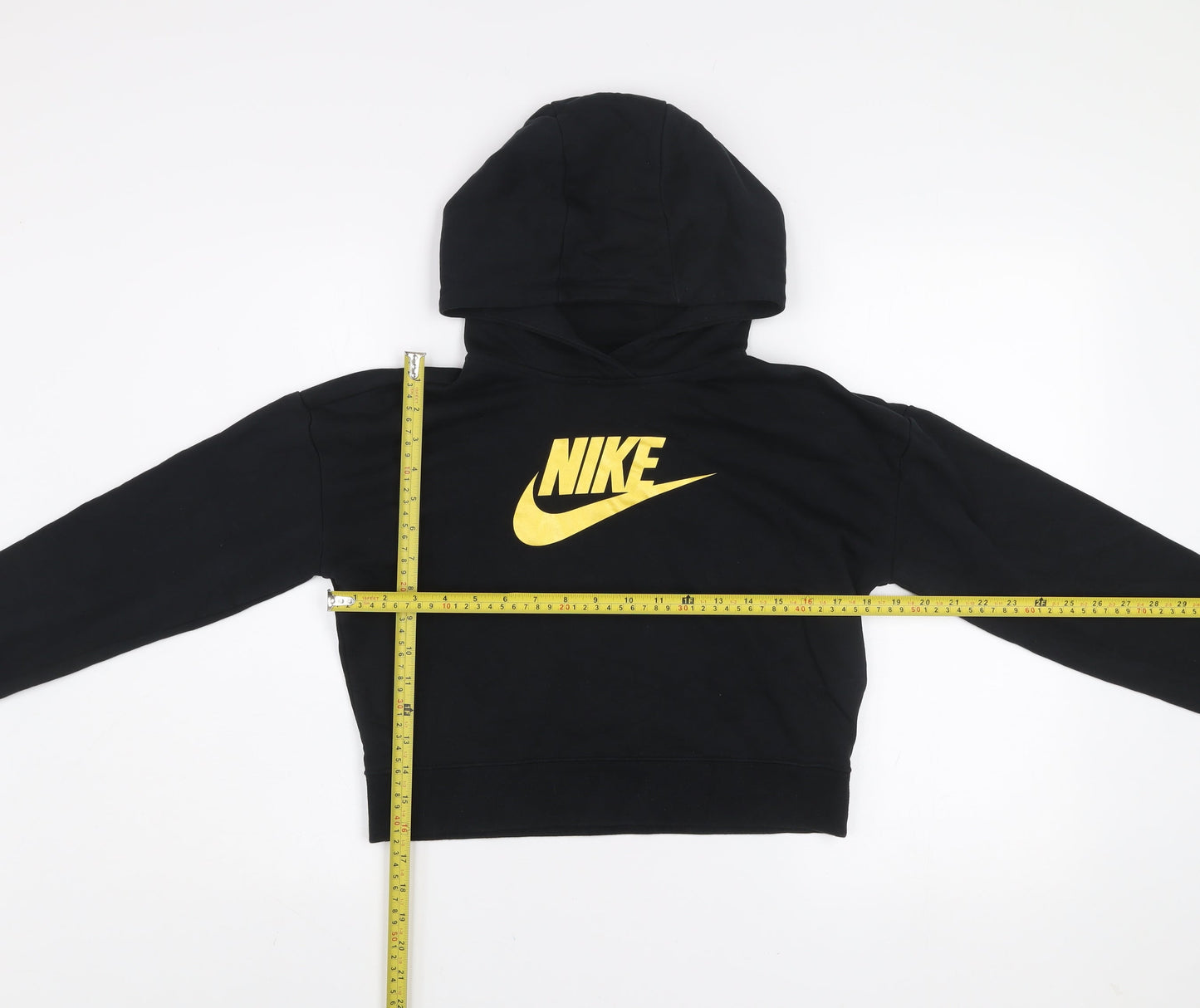Nike Girls Black XL Hoodie Sweatshirt with Yellow Logo Cotton Blend