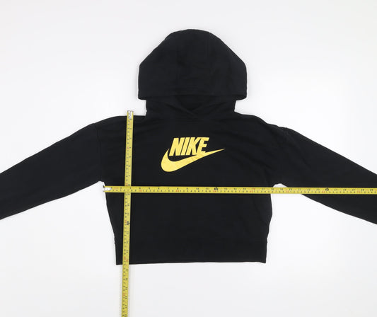 Nike Girls Black XL Hoodie Sweatshirt with Yellow Logo Cotton Blend