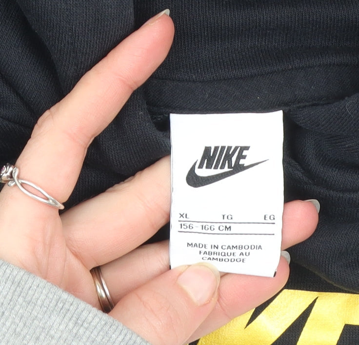 Nike Girls Black XL Hoodie Sweatshirt with Yellow Logo Cotton Blend
