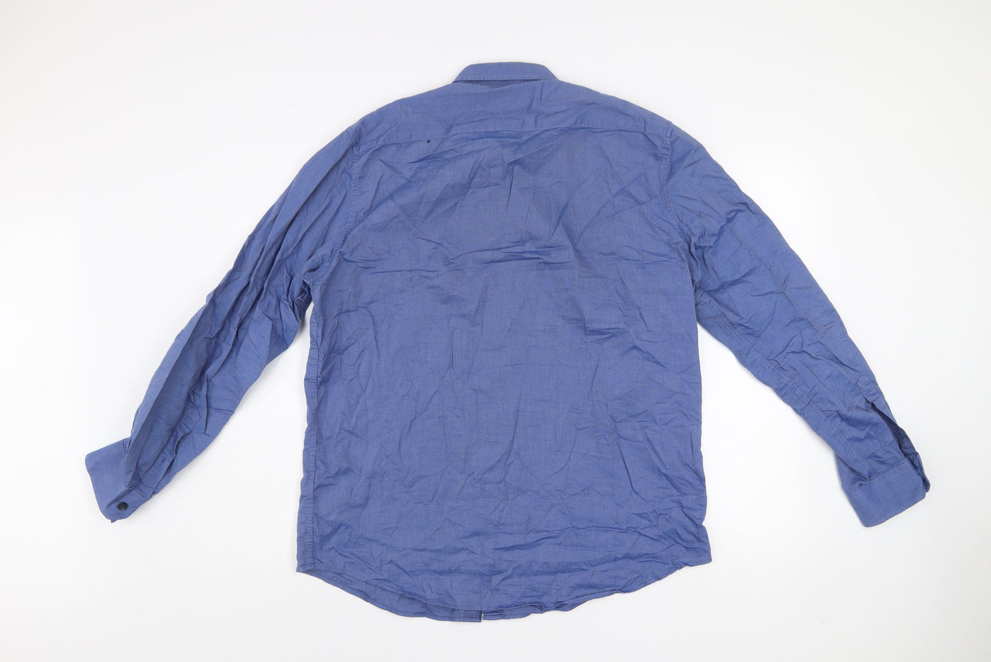 Dunnes Stores Men's Blue Regular Fit Cotton Long Sleeve Button-Up Shirt Size L