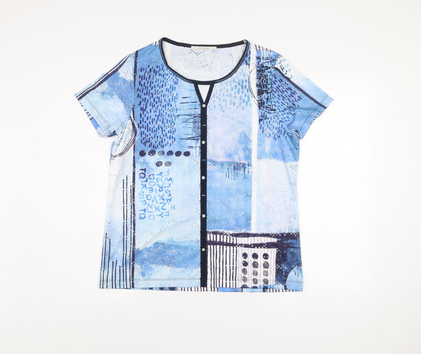 Kalisson Women’s Blue Abstract Print Jersey T-Shirt Size 14