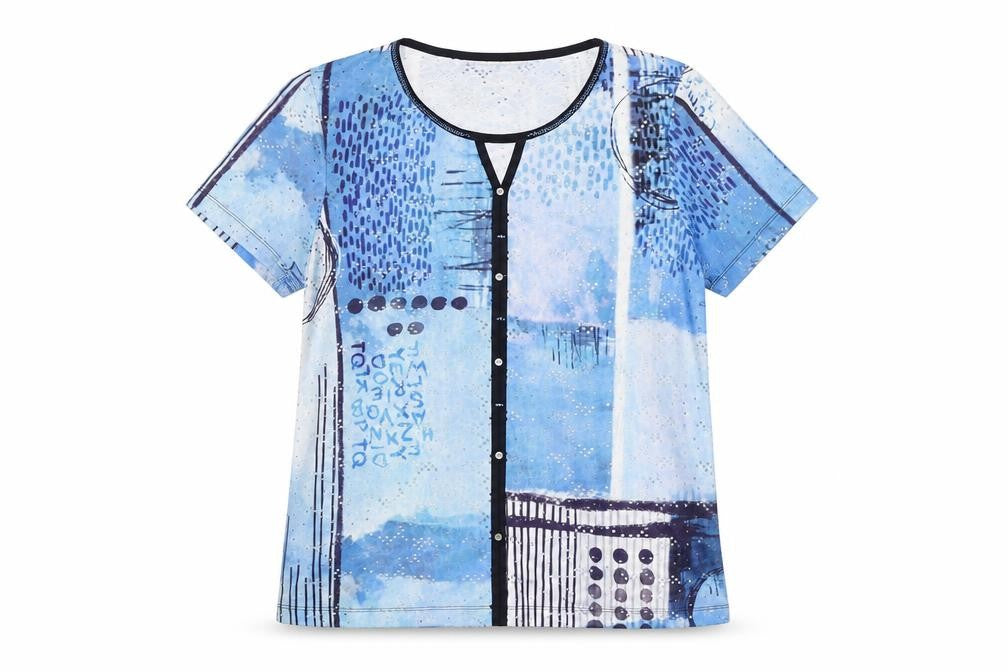 Kalisson Women’s Blue Abstract Print Jersey T-Shirt Size 14