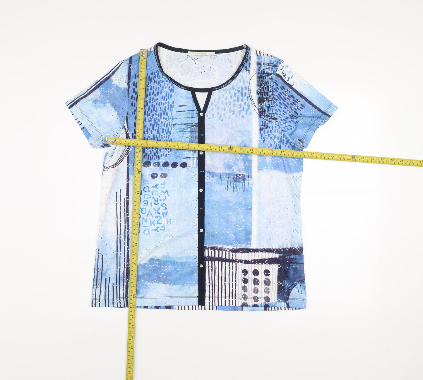 Kalisson Women’s Blue Abstract Print Jersey T-Shirt Size 14
