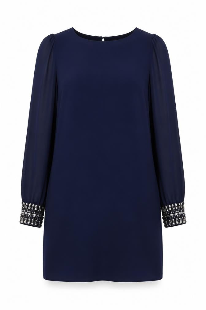 Warehouse Women Blue Size 12 Shift Beaded Cuff Party Dress