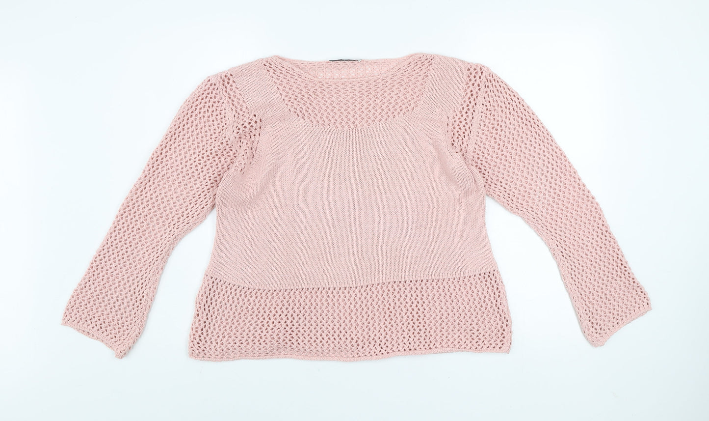 Peruzzi Women's Pink Open-Knit Cotton Blend Pullover Jumper L