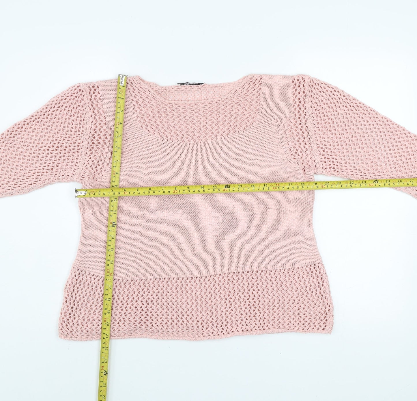 Peruzzi Women's Pink Open-Knit Cotton Blend Pullover Jumper L