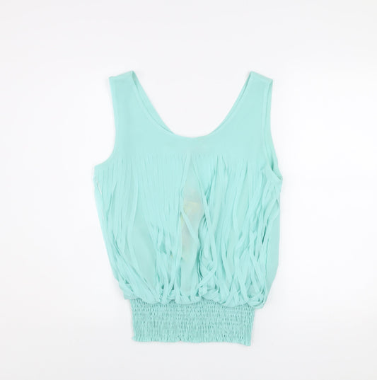 Mizumi Women Aqua Fringe Tank Top Size L Chic Summer Style