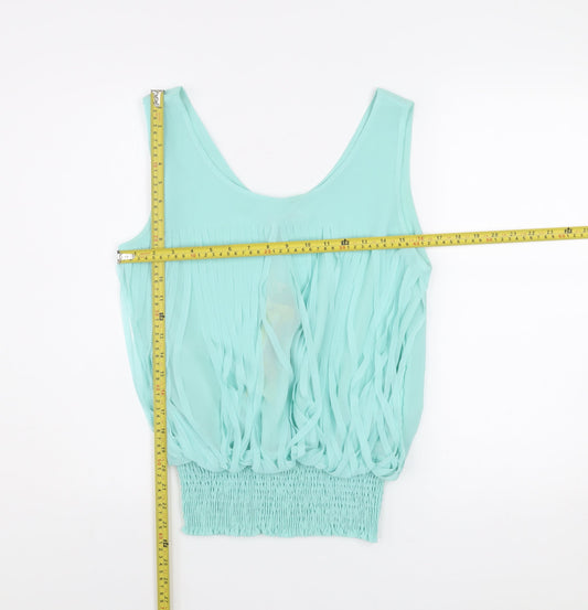 Mizumi Women Aqua Fringe Tank Top Size L Chic Summer Style