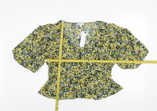 Topshop Women’s Multicoloured Floral Puff Sleeve Cropped Blouse UK16