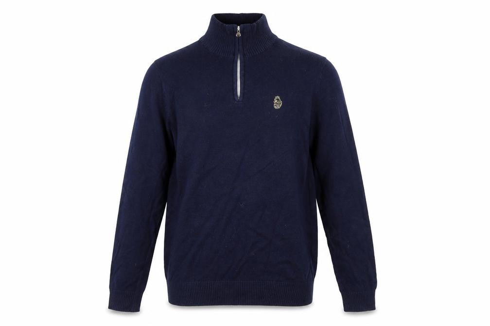Luke Men's Blue Small 1/4 Zip Cotton Jumper High Neck Knitwear