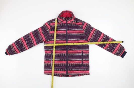 Crivit Girls Pink Geometric Puffer Jacket 11 Years Polyester Winter Coat