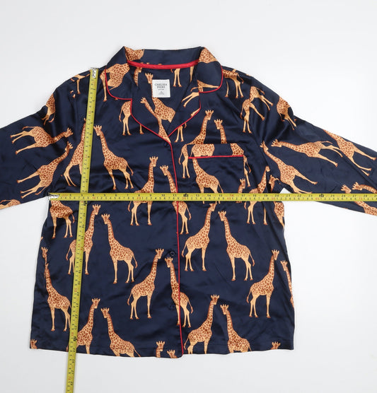 Chelsea Peers Womens Blue Giraffe Satin Pyjama Shirt Top Size 14