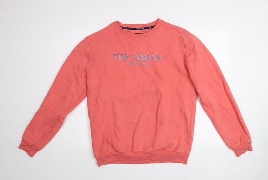 Ted Smith Men's Pink Pullover Sweatshirt L Crew Neck Embroidered Logo