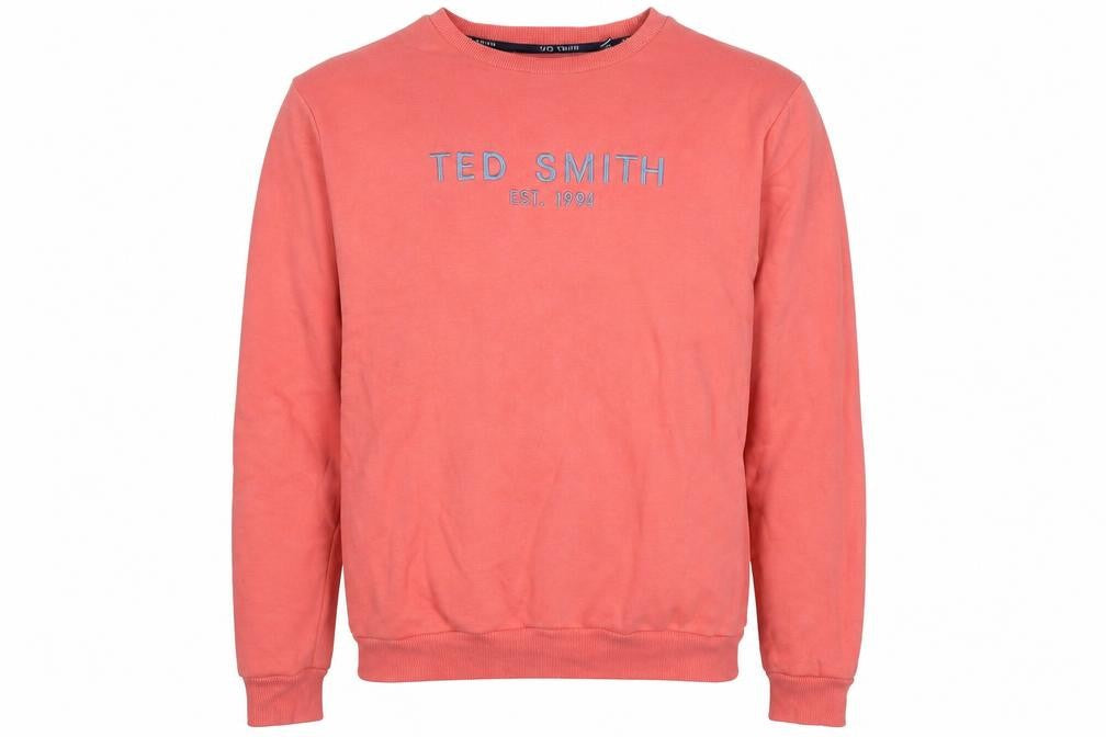 Ted Smith Men's Pink Pullover Sweatshirt L Crew Neck Embroidered Logo