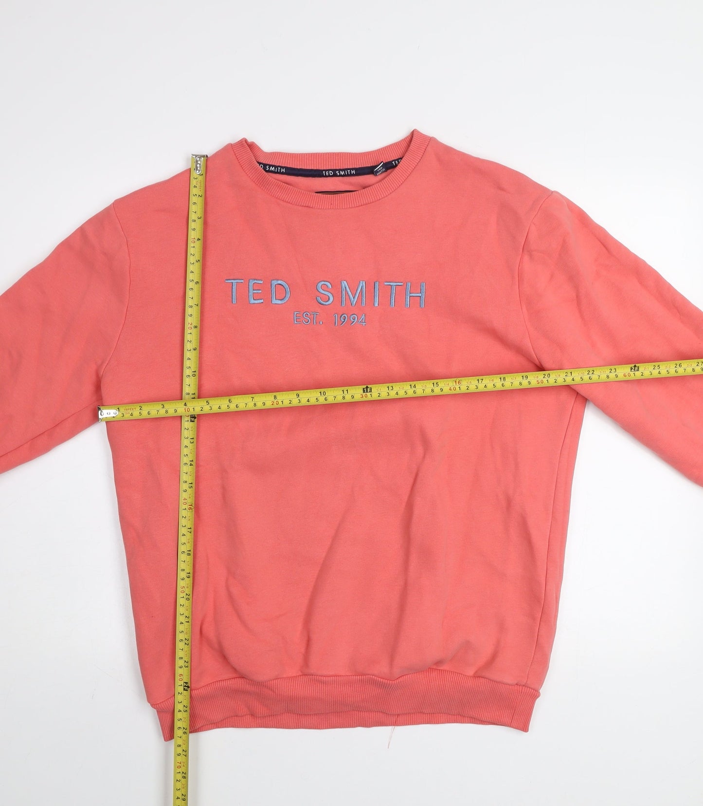 Ted Smith Men's Pink Pullover Sweatshirt L Crew Neck Embroidered Logo