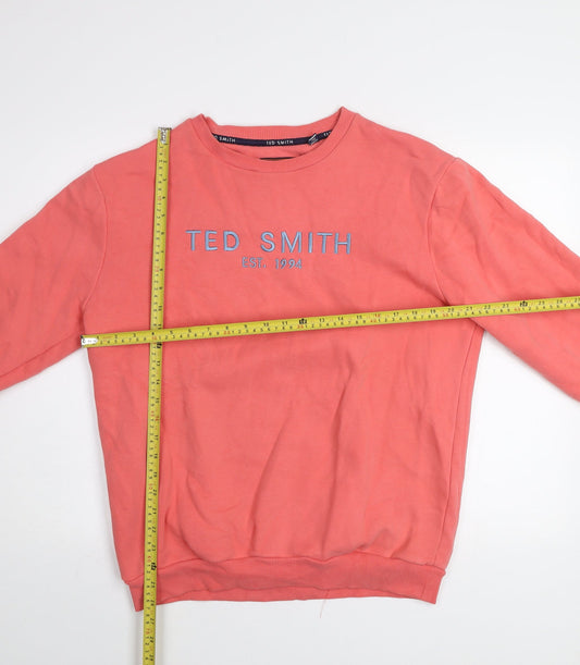 Ted Smith Men's Pink Pullover Sweatshirt L Crew Neck Embroidered Logo