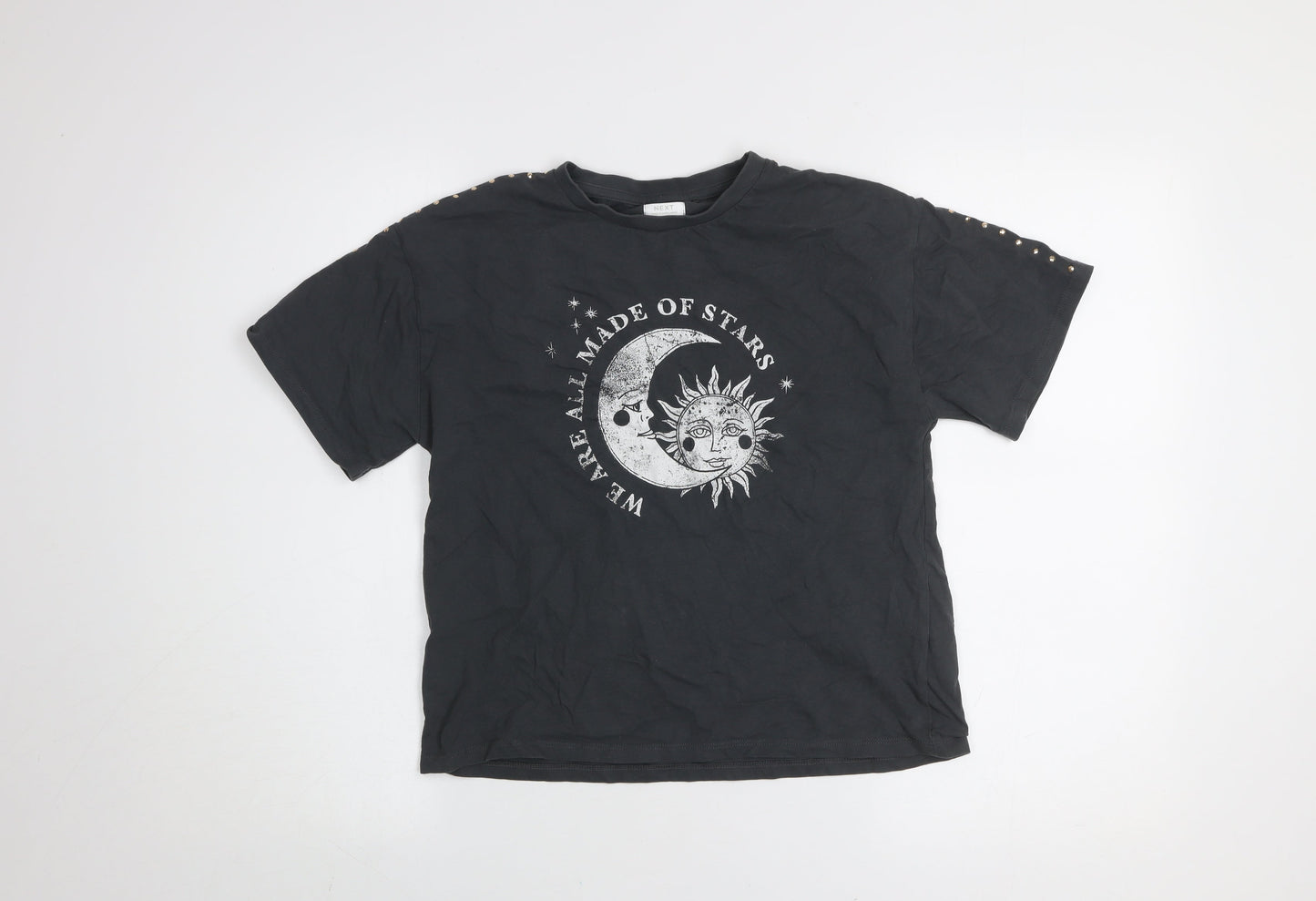 Next Girls Black 11 Years Studded Celestial Graphic Cotton T-Shirt