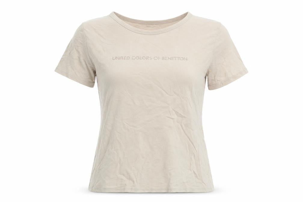 United Colors of Benetton Women’s Beige Cotton Basic T-Shirt M